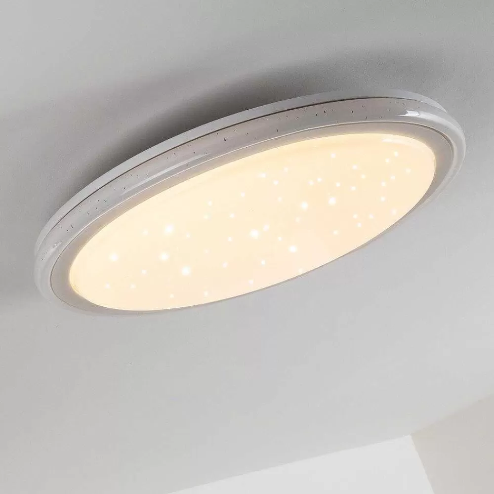 hofstein Plafonnier Bermeo Led Blanc, 2 Lumieres, Telecommandes, Changeur De Couleurs