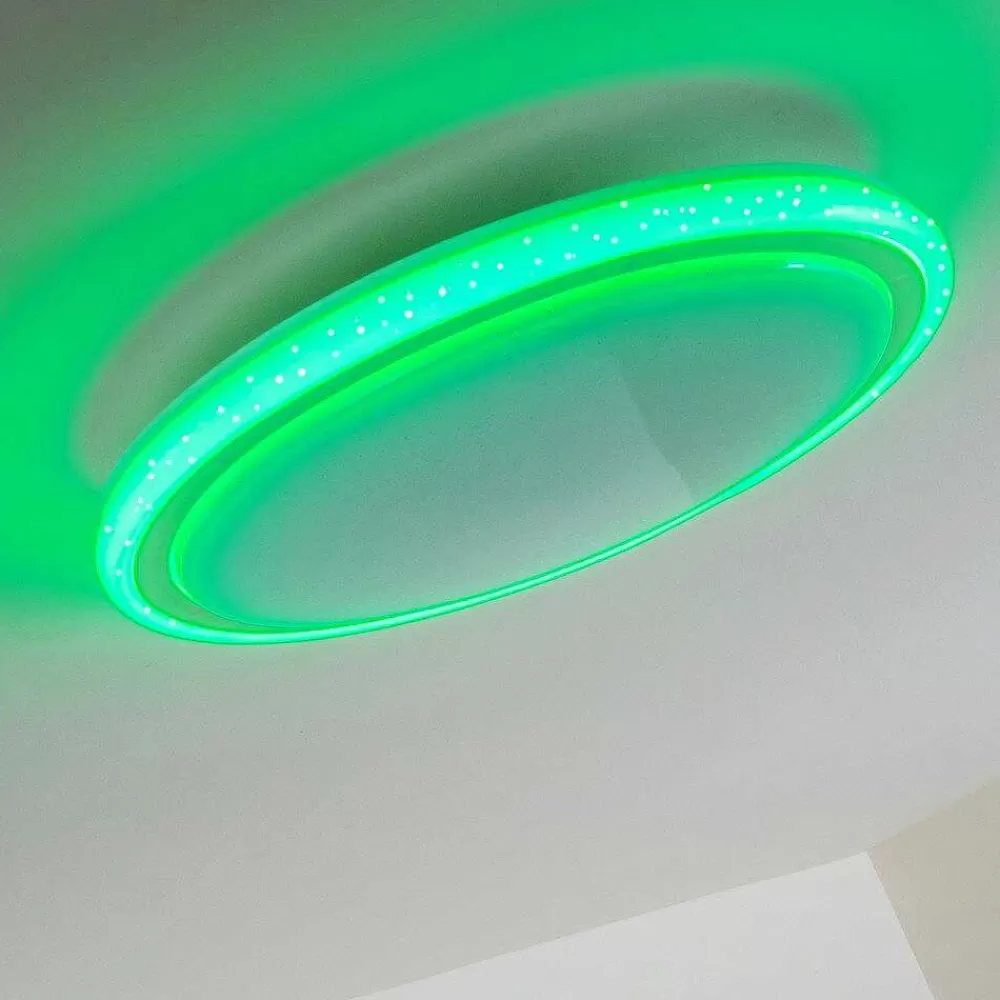 hofstein Plafonnier Bermeo Led Blanc, 2 Lumieres, Telecommandes, Changeur De Couleurs