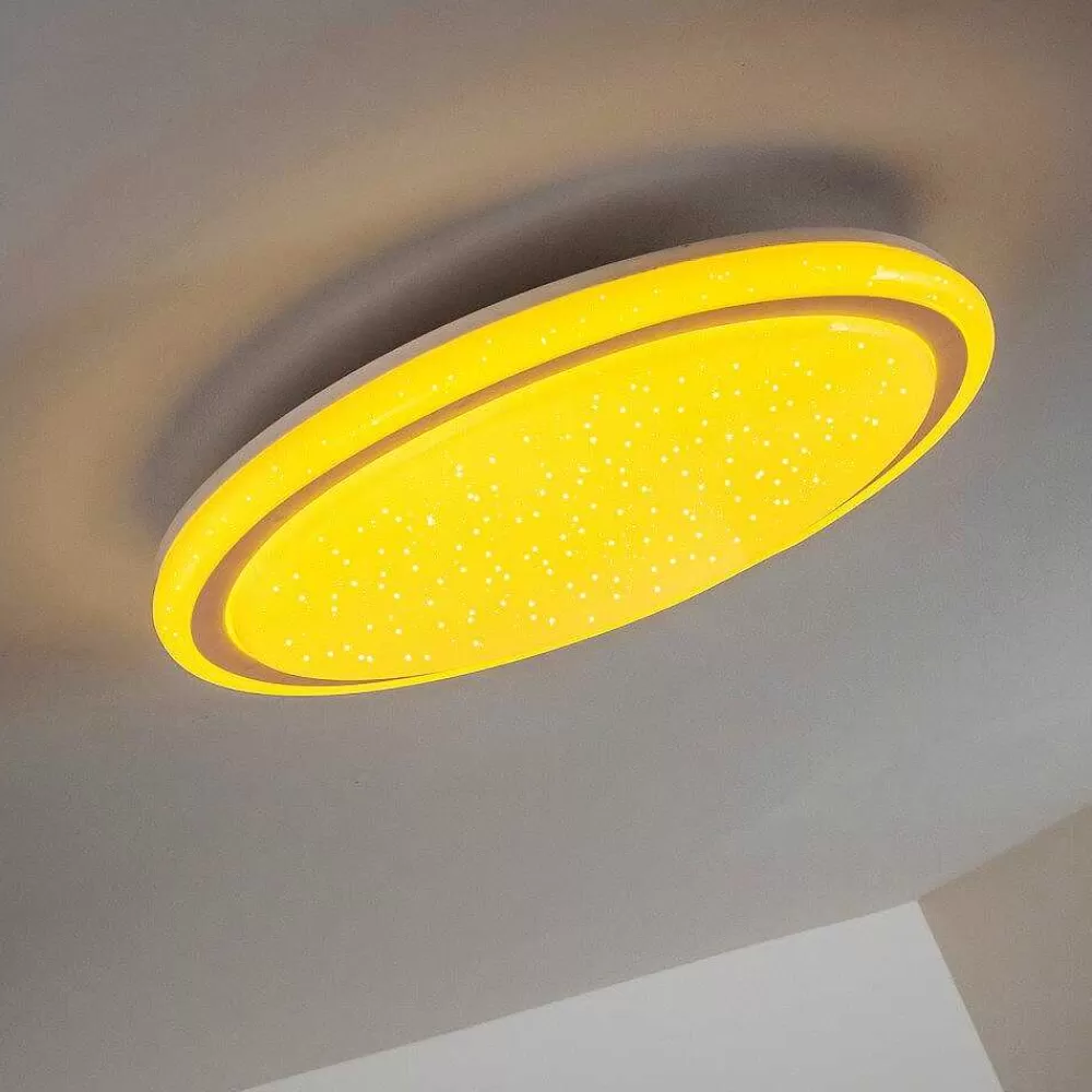 hofstein Plafonnier Bermeo Led Blanc, 2 Lumieres, Telecommandes, Changeur De Couleurs