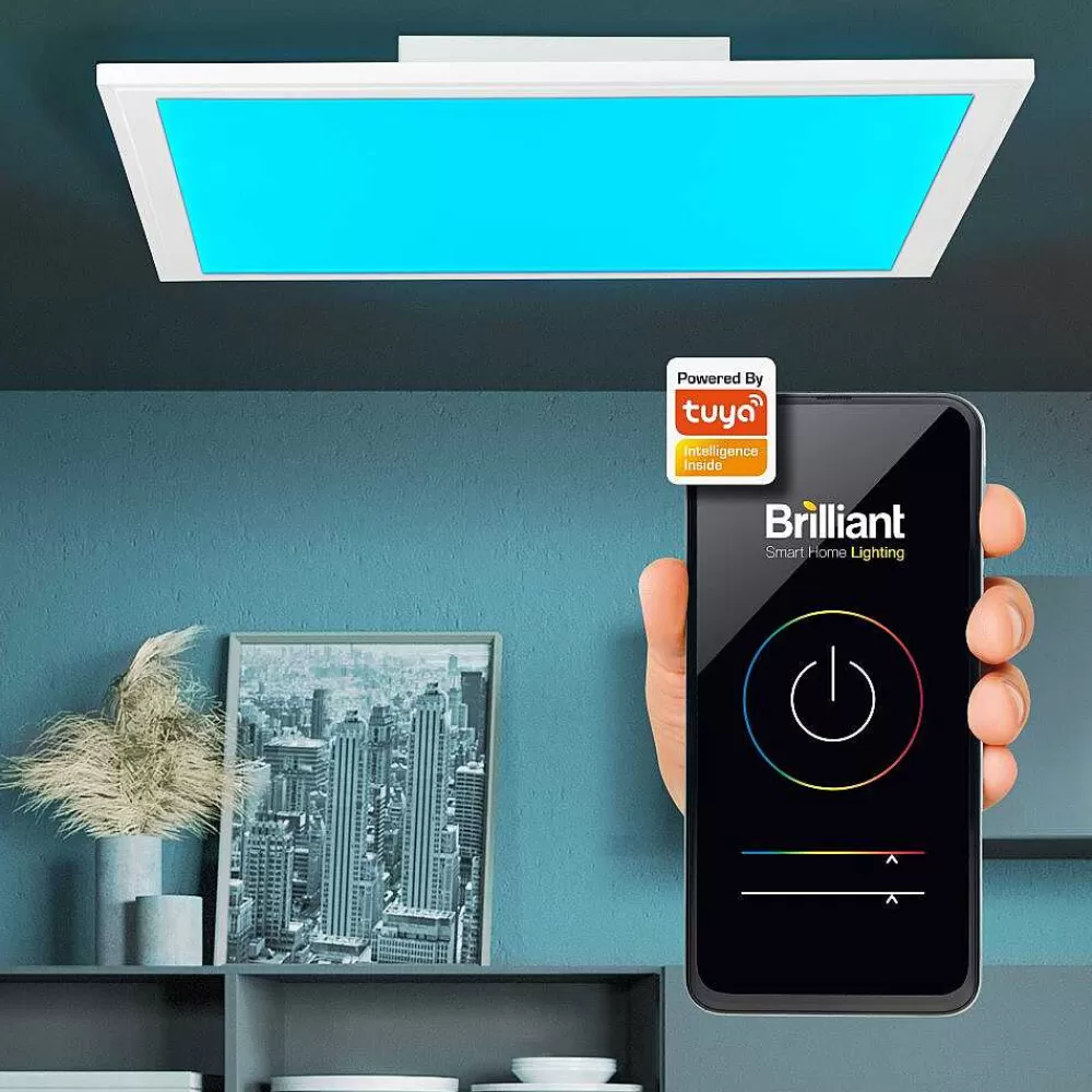 Luminaires Brilliant Plafonnier Brilliant Atira Led Blanc, 1 Lumiere, Telecommandes, Changeur De Couleurs
