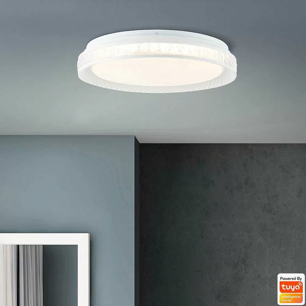 Luminaires Brilliant Plafonnier Brilliant Burlie Led Blanc, 1 Lumiere, Telecommandes, Changeur De Couleurs