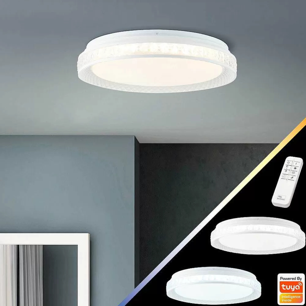 Luminaires Brilliant Plafonnier Brilliant Burlie Led Blanc, 1 Lumiere, Telecommandes, Changeur De Couleurs