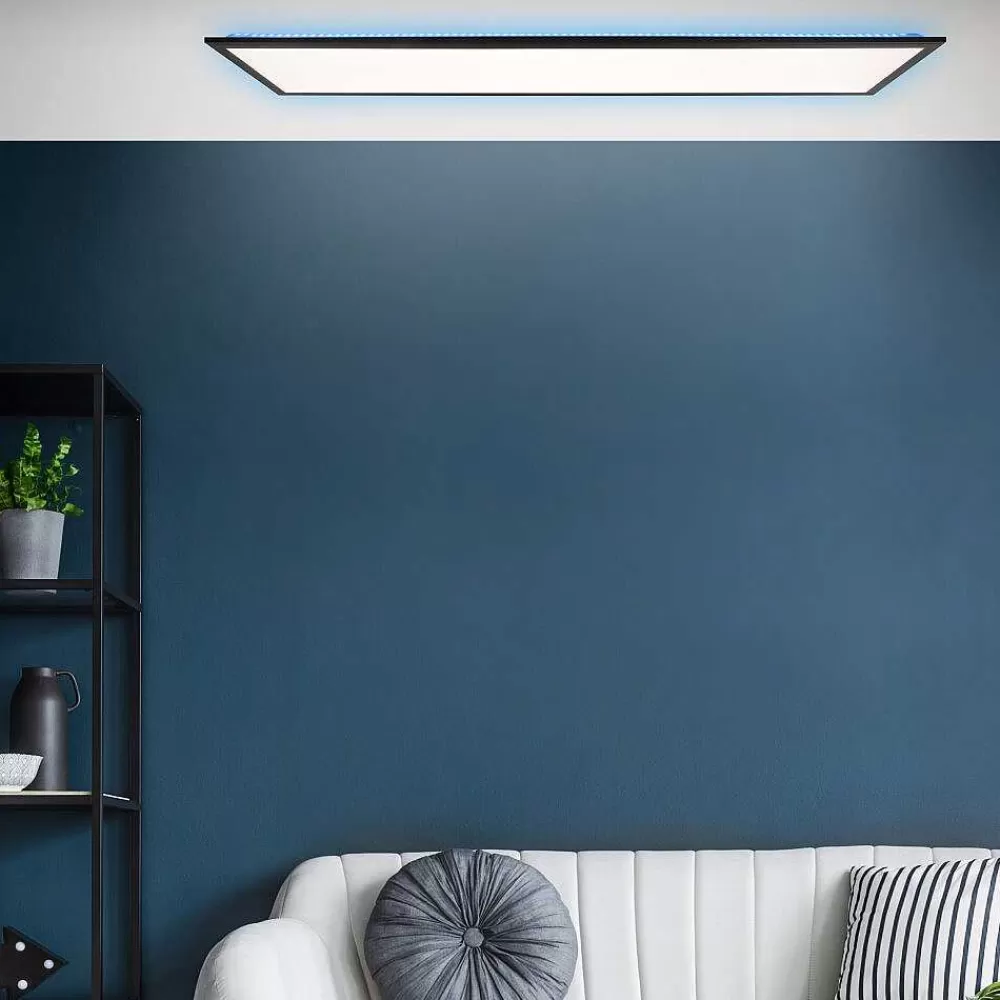 Luminaires Brilliant Plafonnier Brilliant Everett Led Noir, 1 Lumiere, Telecommandes, Changeur De Couleurs