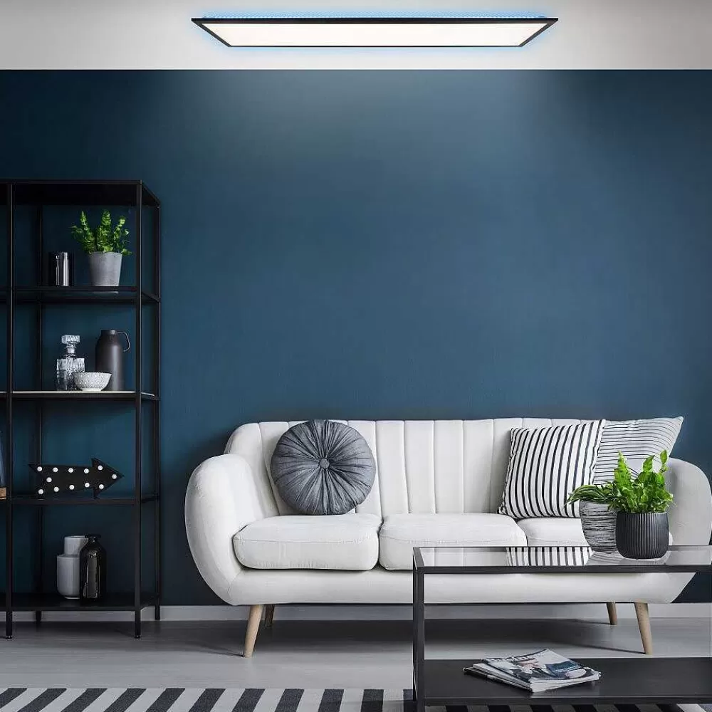Luminaires Brilliant Plafonnier Brilliant Everett Led Noir, 1 Lumiere, Telecommandes, Changeur De Couleurs