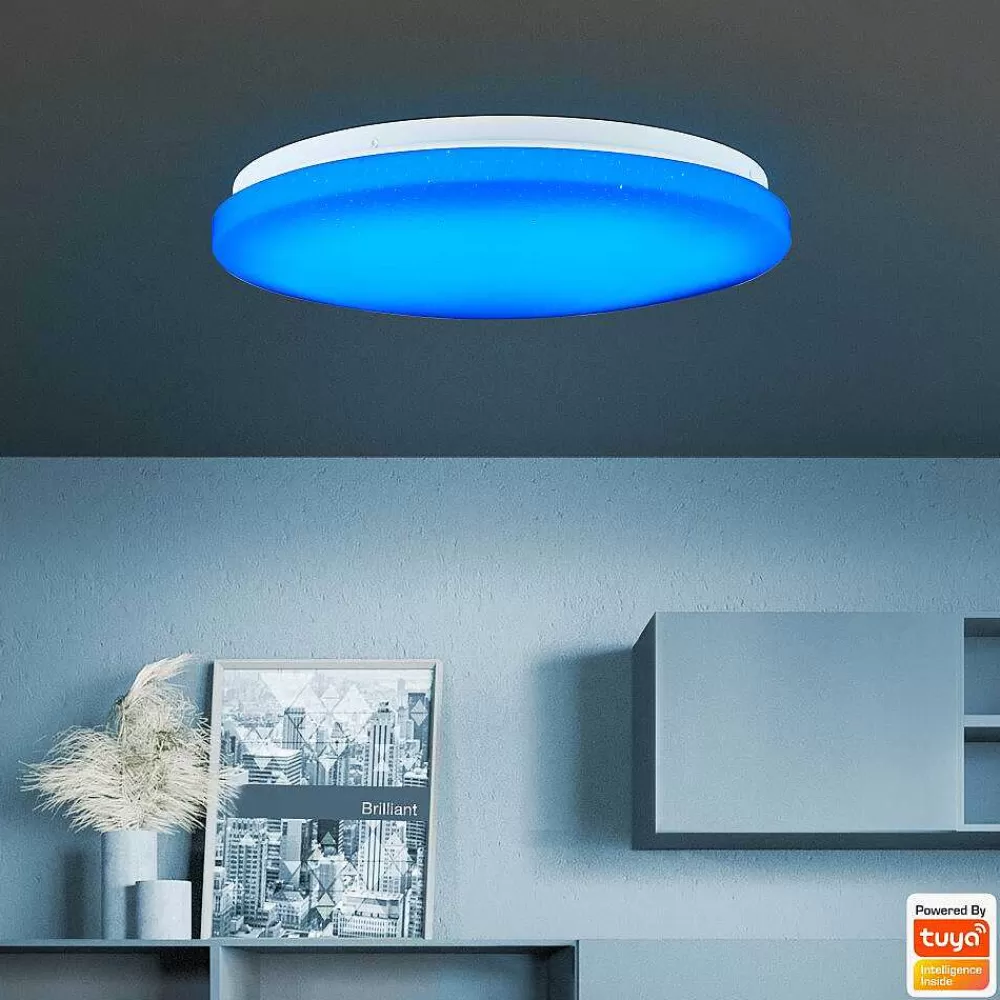 Luminaires Brilliant Plafonnier Brilliant Heddy Led Blanc, 1 Lumiere, Telecommandes, Changeur De Couleurs