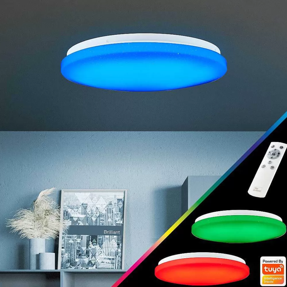 Luminaires Brilliant Plafonnier Brilliant Heddy Led Blanc, 1 Lumiere, Telecommandes, Changeur De Couleurs