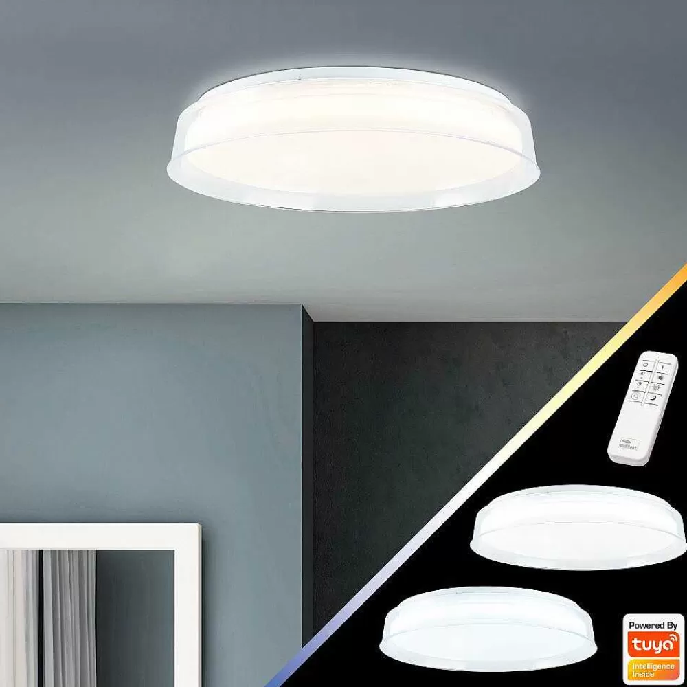 Luminaires Brilliant Plafonnier Brilliant Leanna Led Blanc, 1 Lumiere, Telecommandes, Changeur De Couleurs