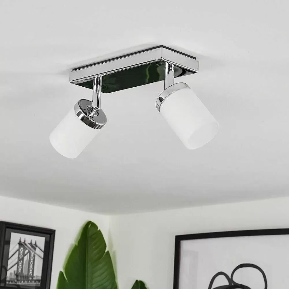 hofstein Plafonnier Cerejeiras Led Chrome, 2 Lumieres, Telecommandes, Changeur De Couleurs