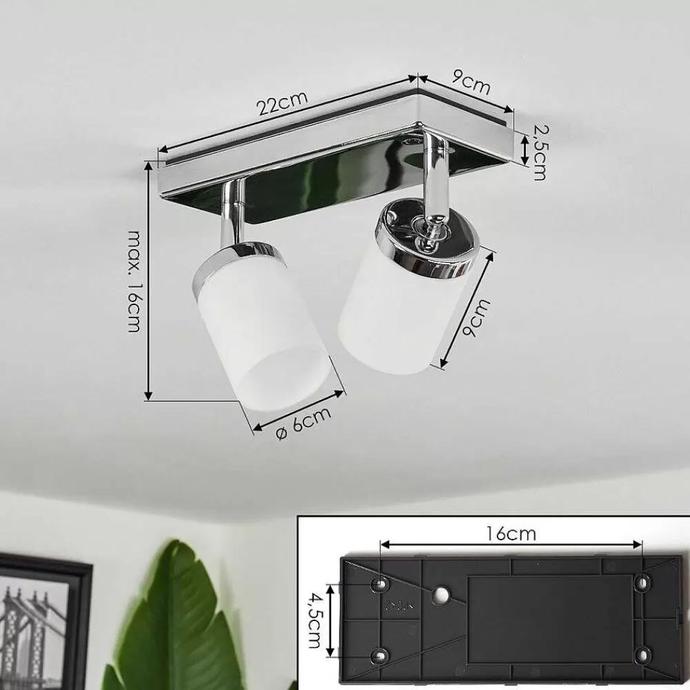 hofstein Plafonnier Cerejeiras Led Chrome, 2 Lumieres, Telecommandes, Changeur De Couleurs
