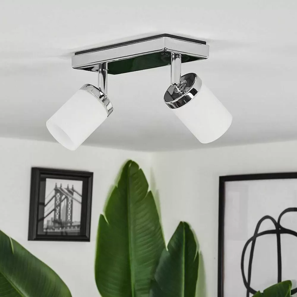 hofstein Plafonnier Cerejeiras Led Chrome, 2 Lumieres, Telecommandes, Changeur De Couleurs