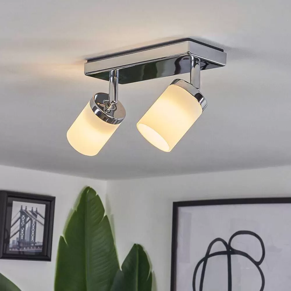 hofstein Plafonnier Cerejeiras Led Chrome, 2 Lumieres, Telecommandes, Changeur De Couleurs