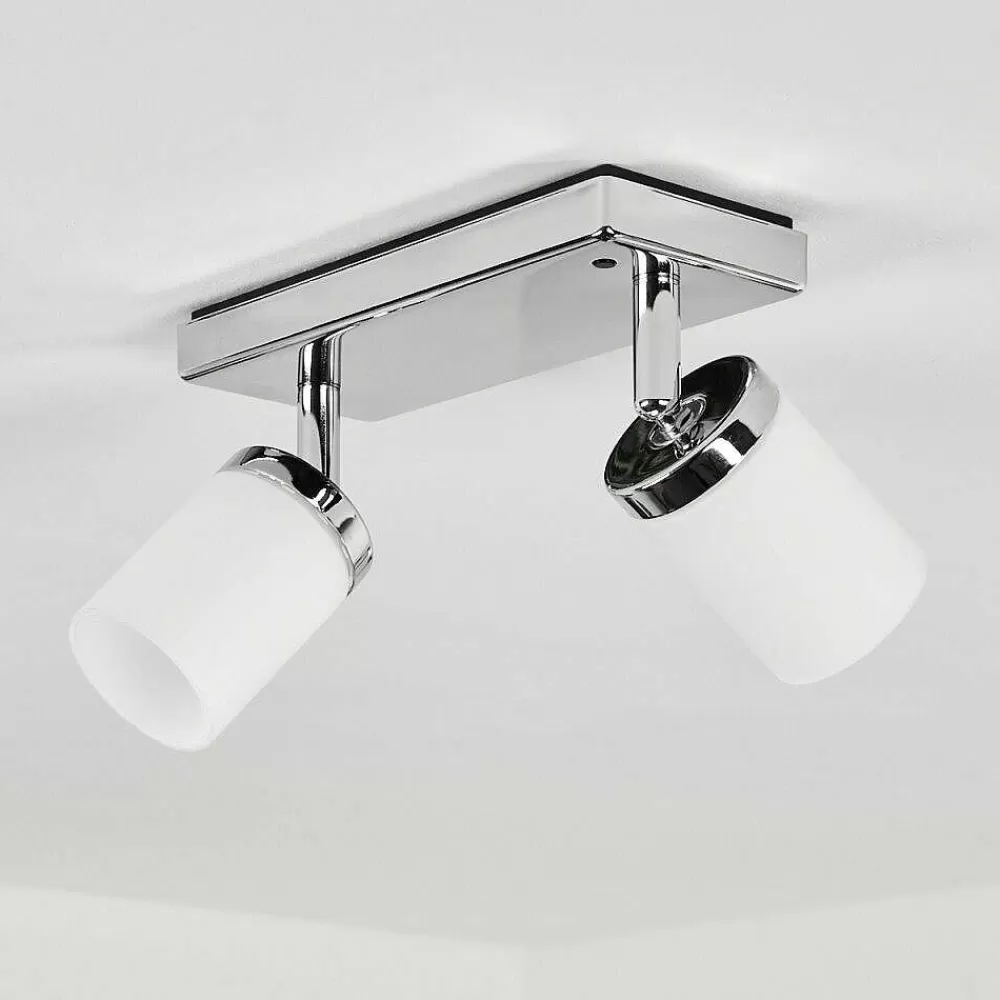 hofstein Plafonnier Cerejeiras Led Chrome, 2 Lumieres, Telecommandes, Changeur De Couleurs