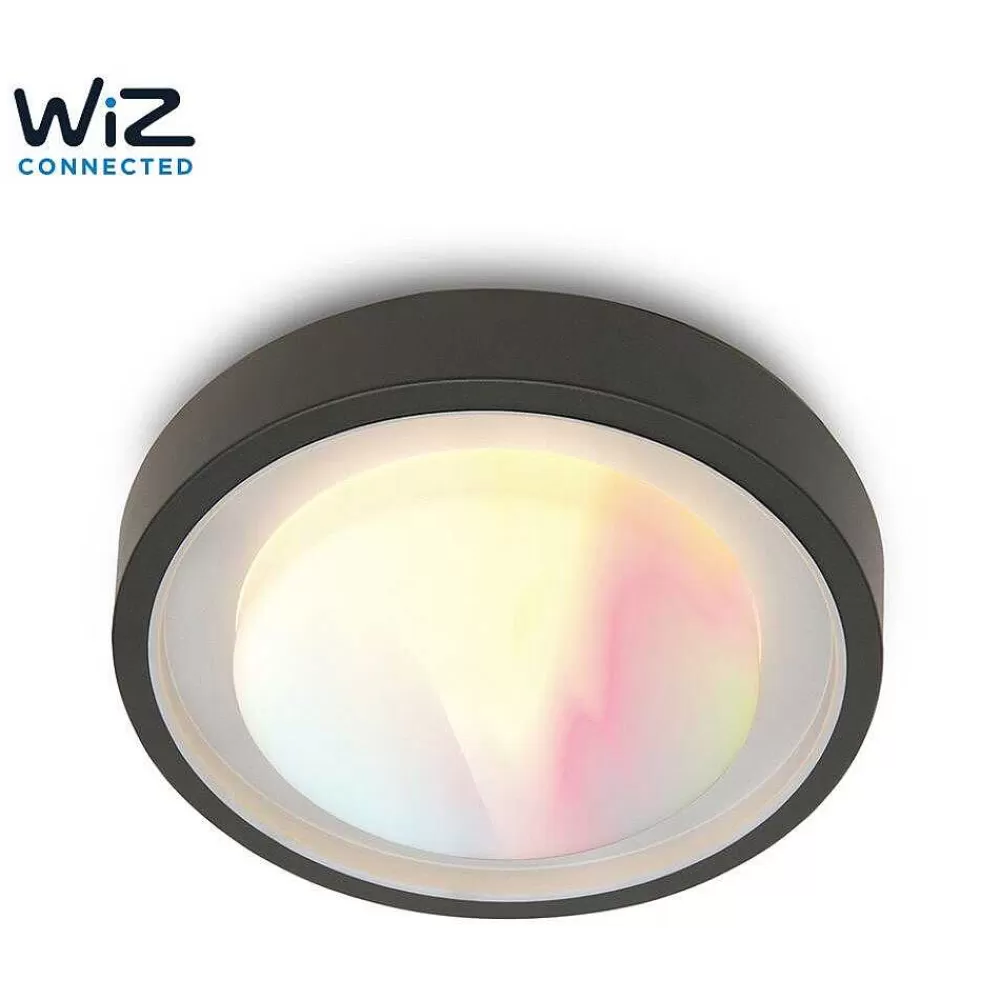 Luminaires Lutec Plafonnier D'Exterieur Lutec Origo Led Anthracite, 1 Lumiere, Changeur De Couleurs