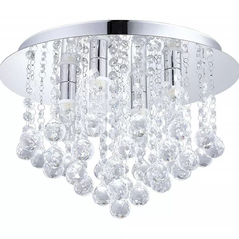 Luminaires Eglo Plafonnier Eglo Almonte Led Chrome, Aspect Cristal, 4 Lumieres