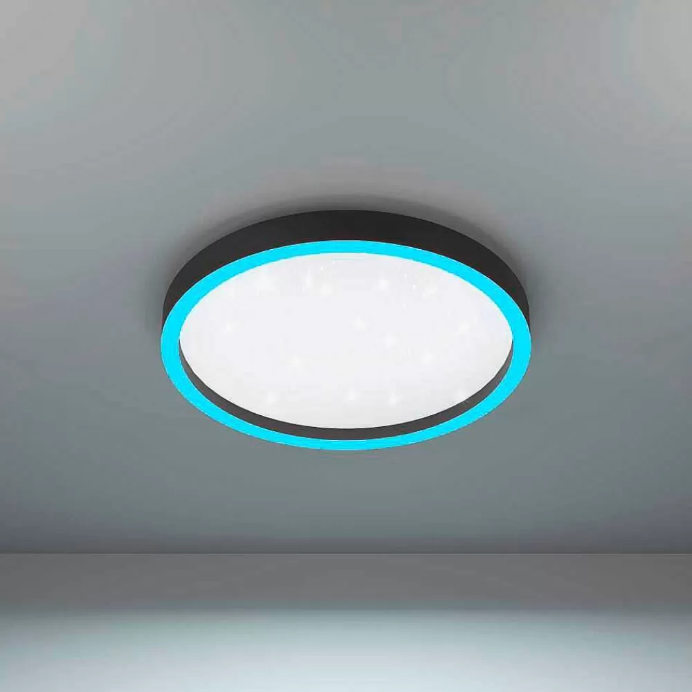 Luminaires Eglo Plafonnier Eglo Montemorelos-Z Led Noir, 1 Lumiere, Changeur De Couleurs