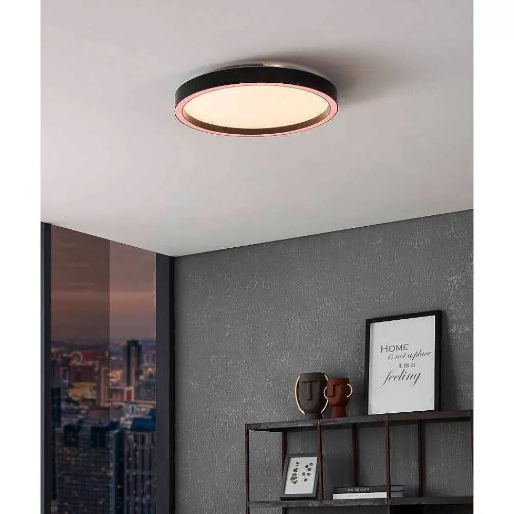 Luminaires Eglo Plafonnier Eglo Montemorelos-Z Led Noir, 1 Lumiere, Changeur De Couleurs