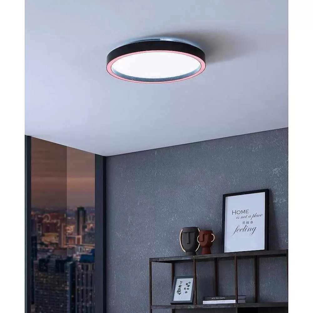 Luminaires Eglo Plafonnier Eglo Montemorelos-Z Led Noir, 1 Lumiere, Changeur De Couleurs