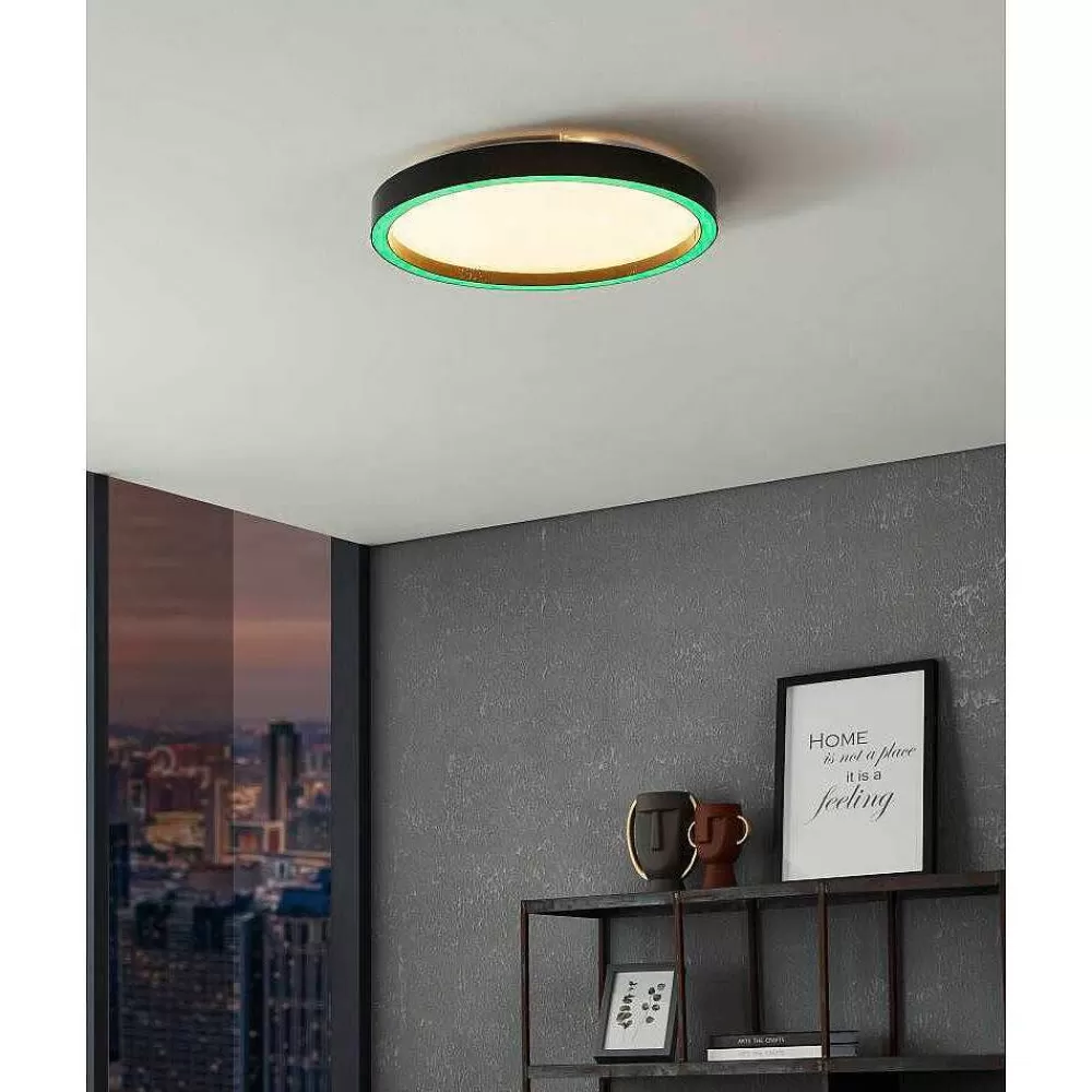 Luminaires Eglo Plafonnier Eglo Montemorelos-Z Led Noir, 1 Lumiere, Changeur De Couleurs