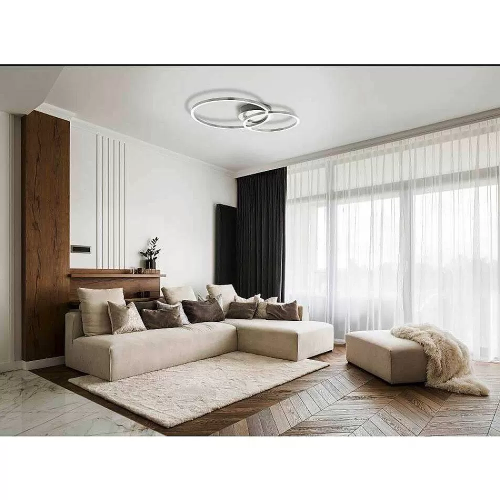 Luminaires Eglo Plafonnier Eglo Mottafollone Led Nickel Mat, 1 Lumiere, Changeur De Couleurs