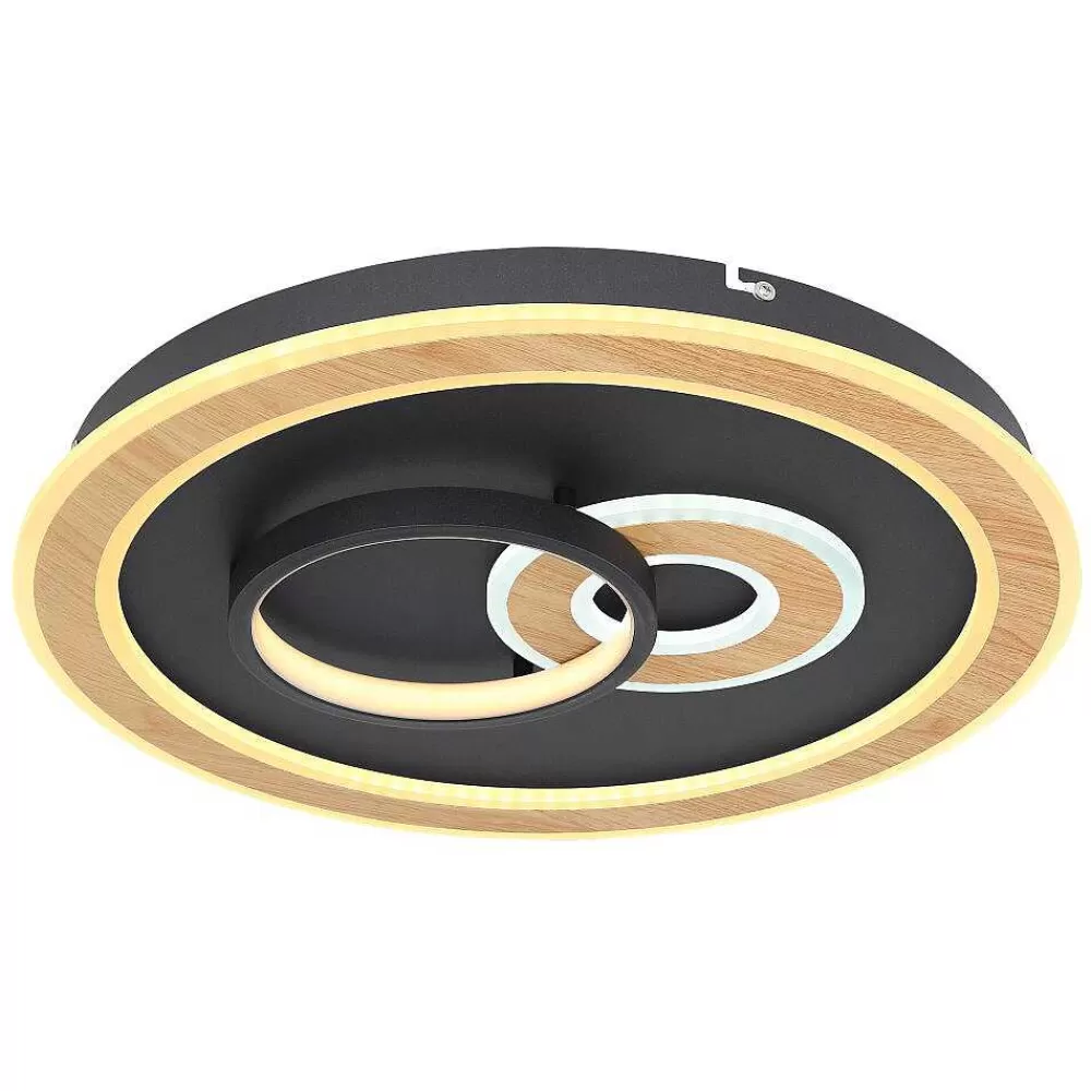 Luminaires Globo Lighting Plafonnier Globo Chessy Led Couleur Bois, Noir, Blanc, 1 Lumiere, Telecommandes