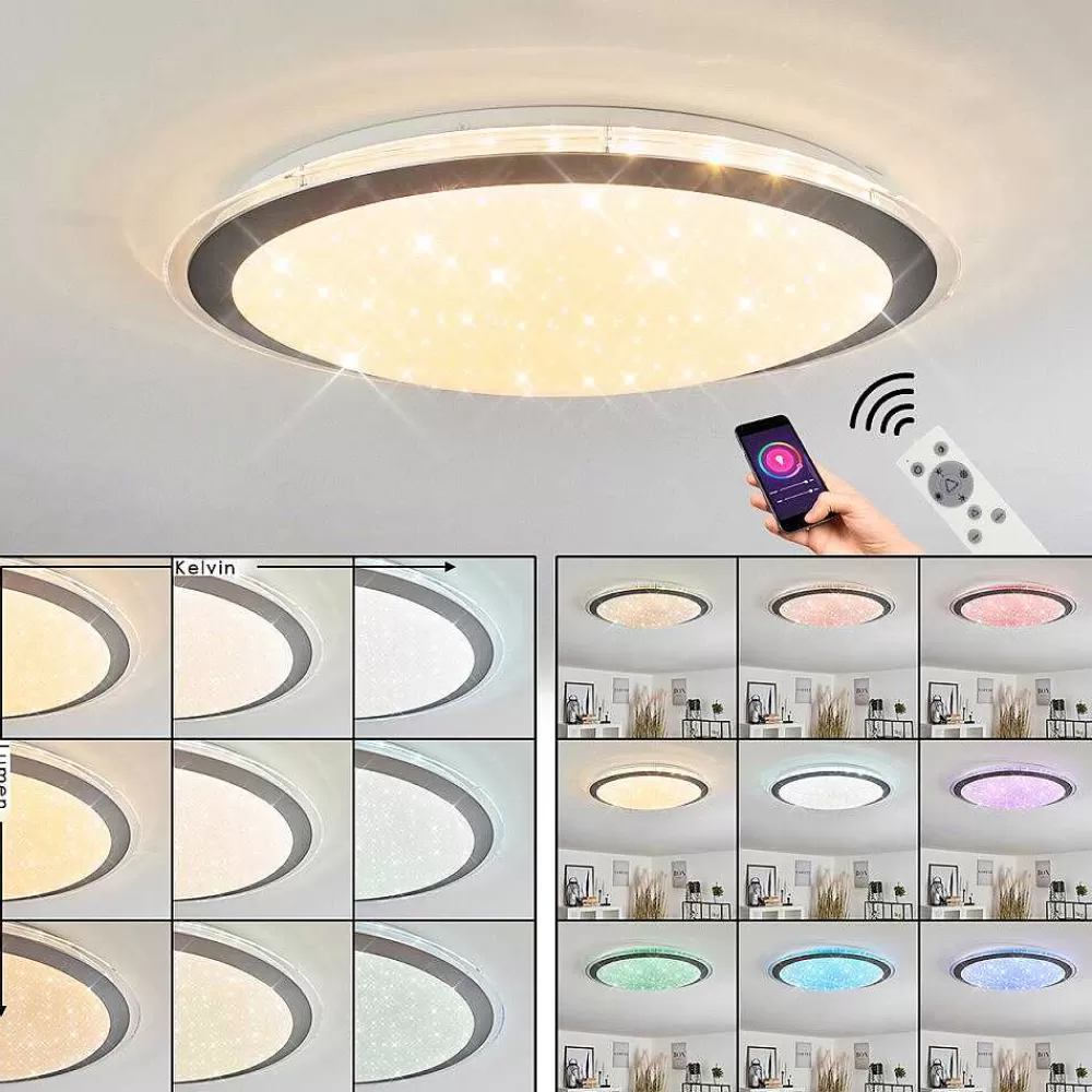 hofstein Plafonnier Gorgonta Led Blanc, 2 Lumieres, Telecommandes, Changeur De Couleurs
