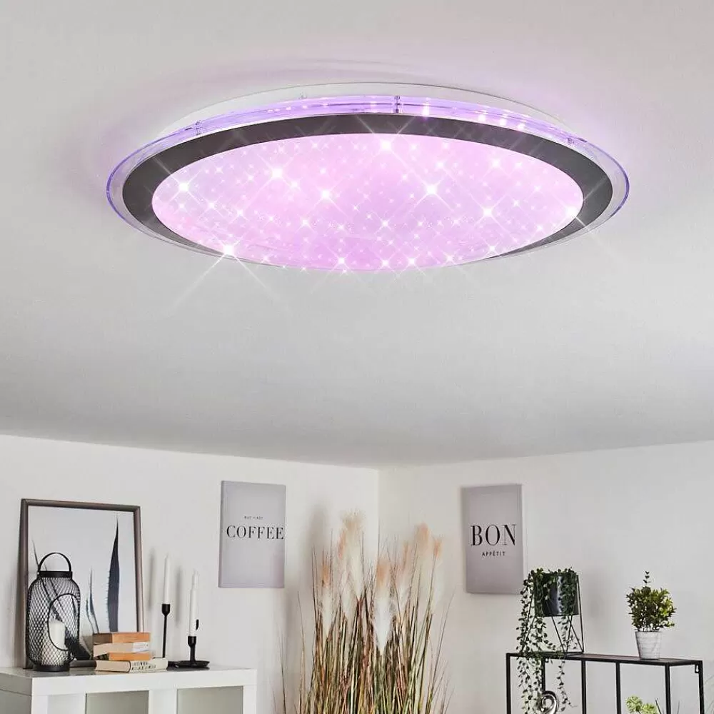 hofstein Plafonnier Gorgonta Led Blanc, 2 Lumieres, Telecommandes, Changeur De Couleurs