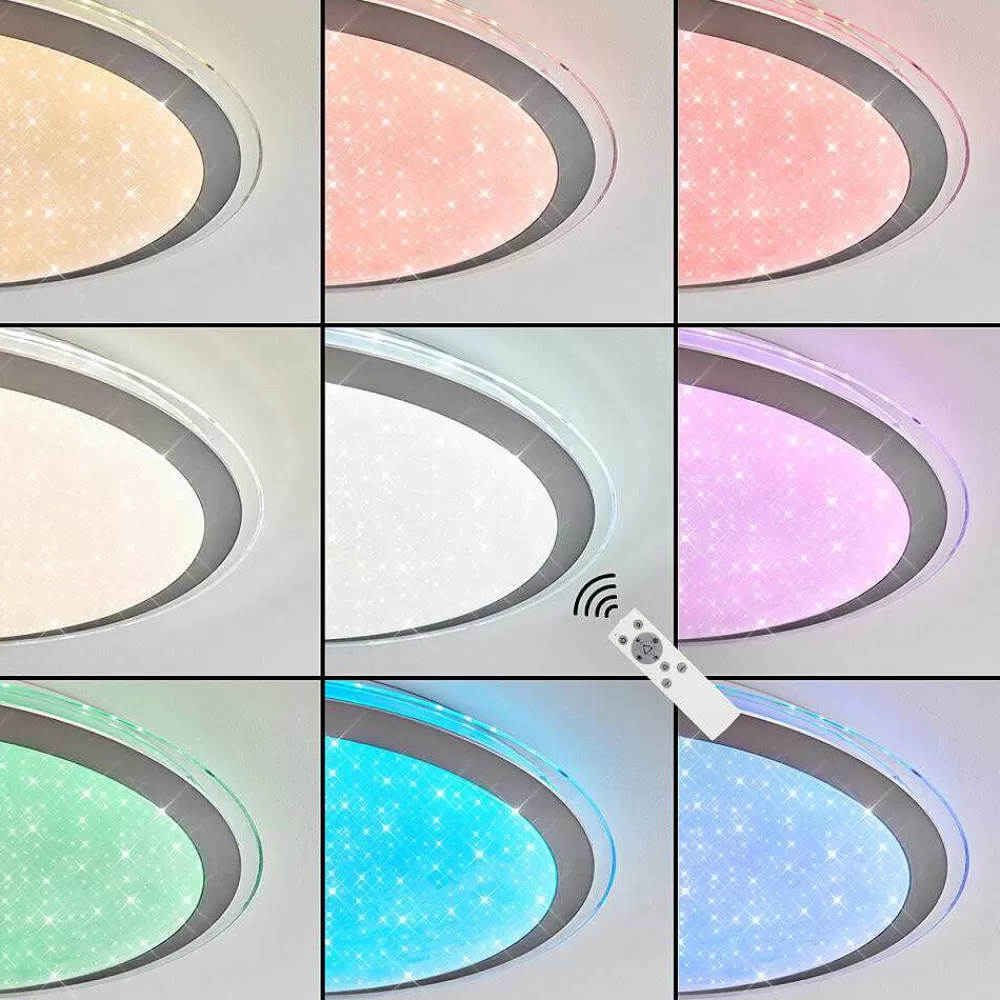 hofstein Plafonnier Gorgonta Led Blanc, 2 Lumieres, Telecommandes, Changeur De Couleurs