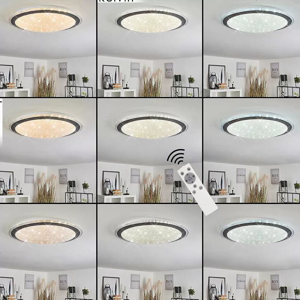 hofstein Plafonnier Gorgonta Led Blanc, 2 Lumieres, Telecommandes, Changeur De Couleurs