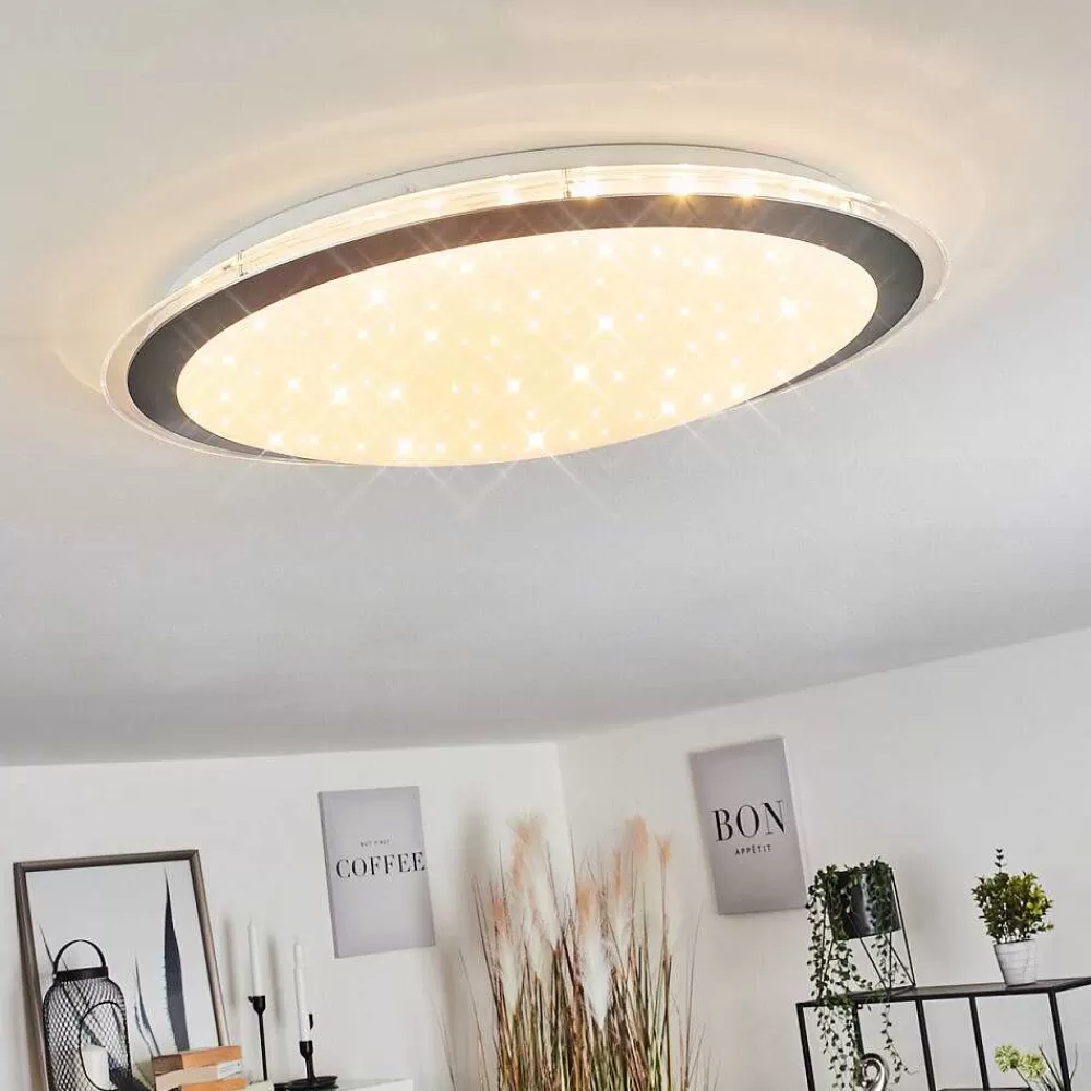 hofstein Plafonnier Gorgonta Led Blanc, 2 Lumieres, Telecommandes, Changeur De Couleurs