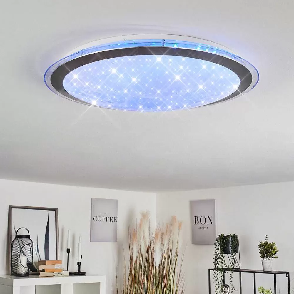 hofstein Plafonnier Gorgonta Led Blanc, 2 Lumieres, Telecommandes, Changeur De Couleurs