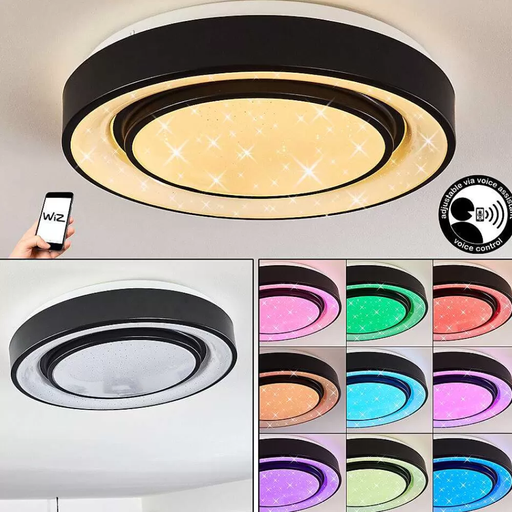 hofstein Plafonnier Grimacco Led Noir, 1 Lumiere, Changeur De Couleurs