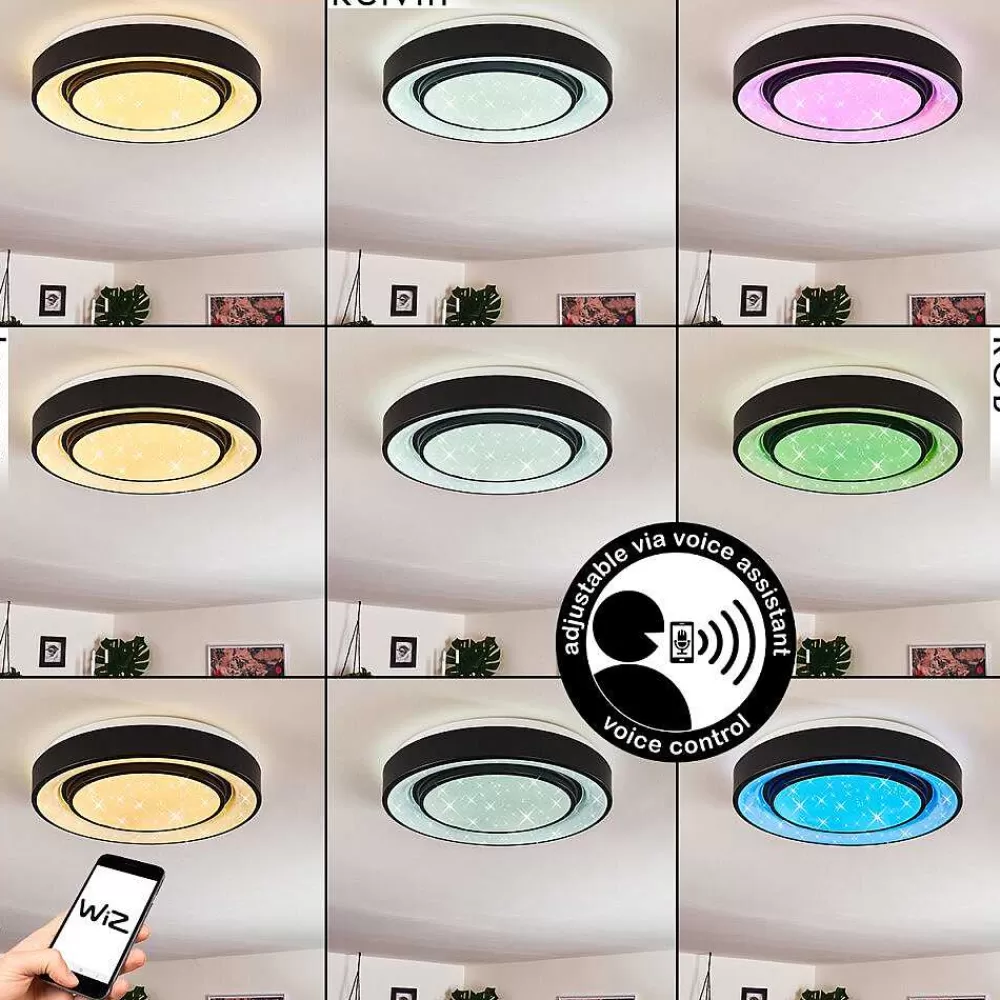 hofstein Plafonnier Grimacco Led Noir, 1 Lumiere, Changeur De Couleurs