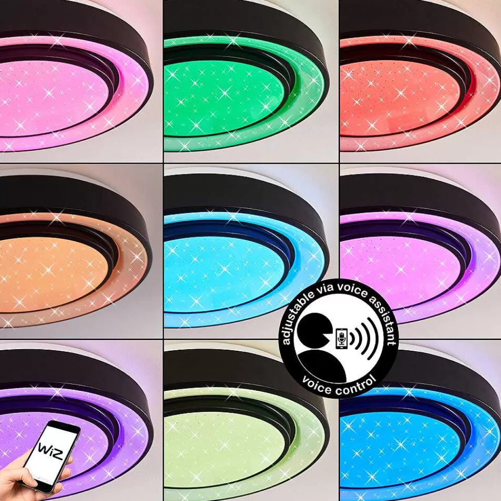hofstein Plafonnier Grimacco Led Noir, 1 Lumiere, Changeur De Couleurs