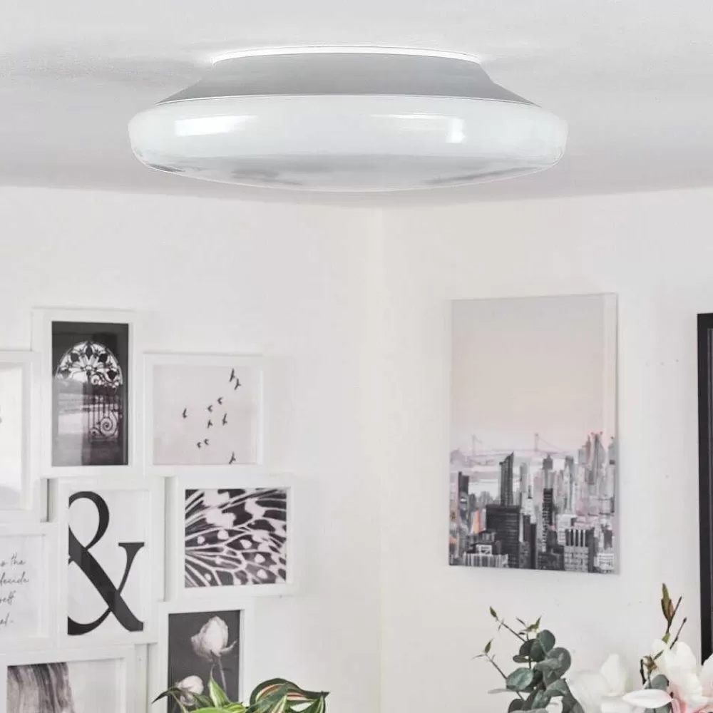 Idual Plafonnier Chloe Led Argente, Blanc, 1 Lumiere, Telecommandes, Changeur De Couleurs