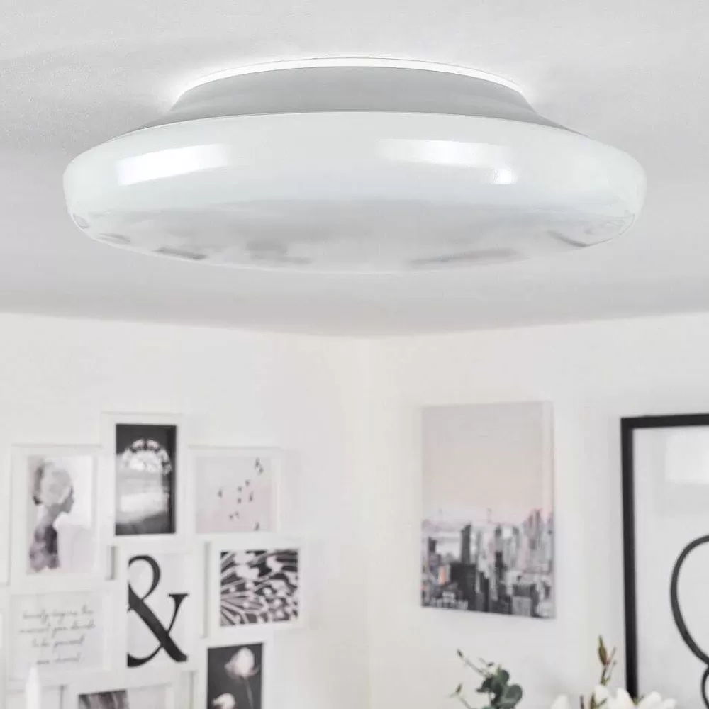 Idual Plafonnier Chloe Led Argente, Blanc, 1 Lumiere, Telecommandes, Changeur De Couleurs