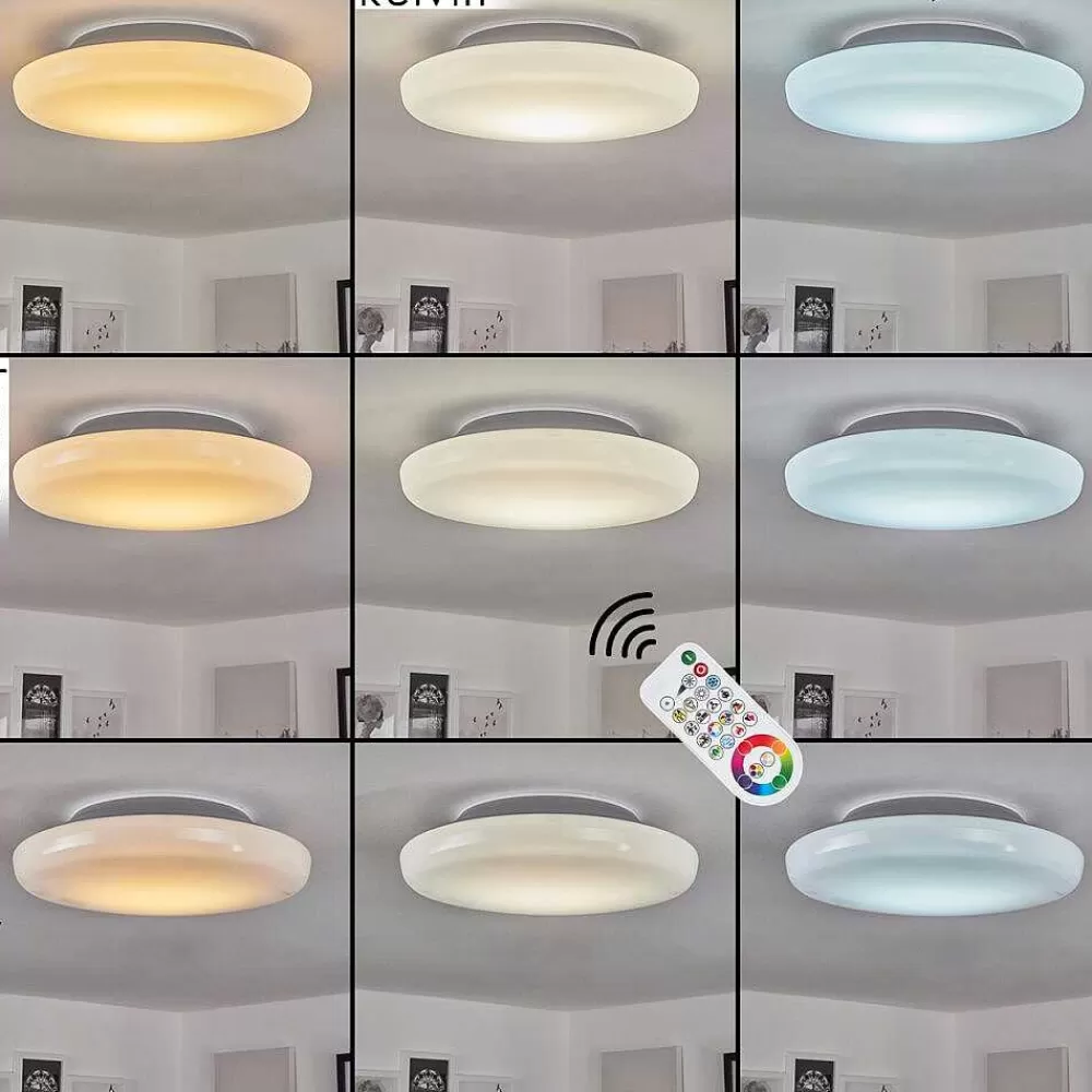 Idual Plafonnier Chloe Led Argente, Blanc, 1 Lumiere, Telecommandes, Changeur De Couleurs