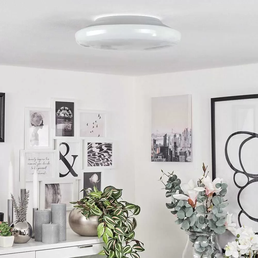 Idual Plafonnier Chloe Led Argente, Blanc, 1 Lumiere, Telecommandes, Changeur De Couleurs
