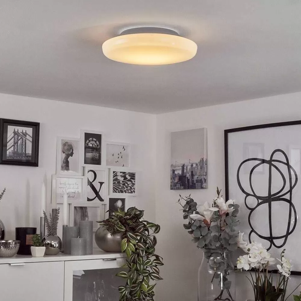 Idual Plafonnier Chloe Led Argente, Blanc, 1 Lumiere, Telecommandes, Changeur De Couleurs