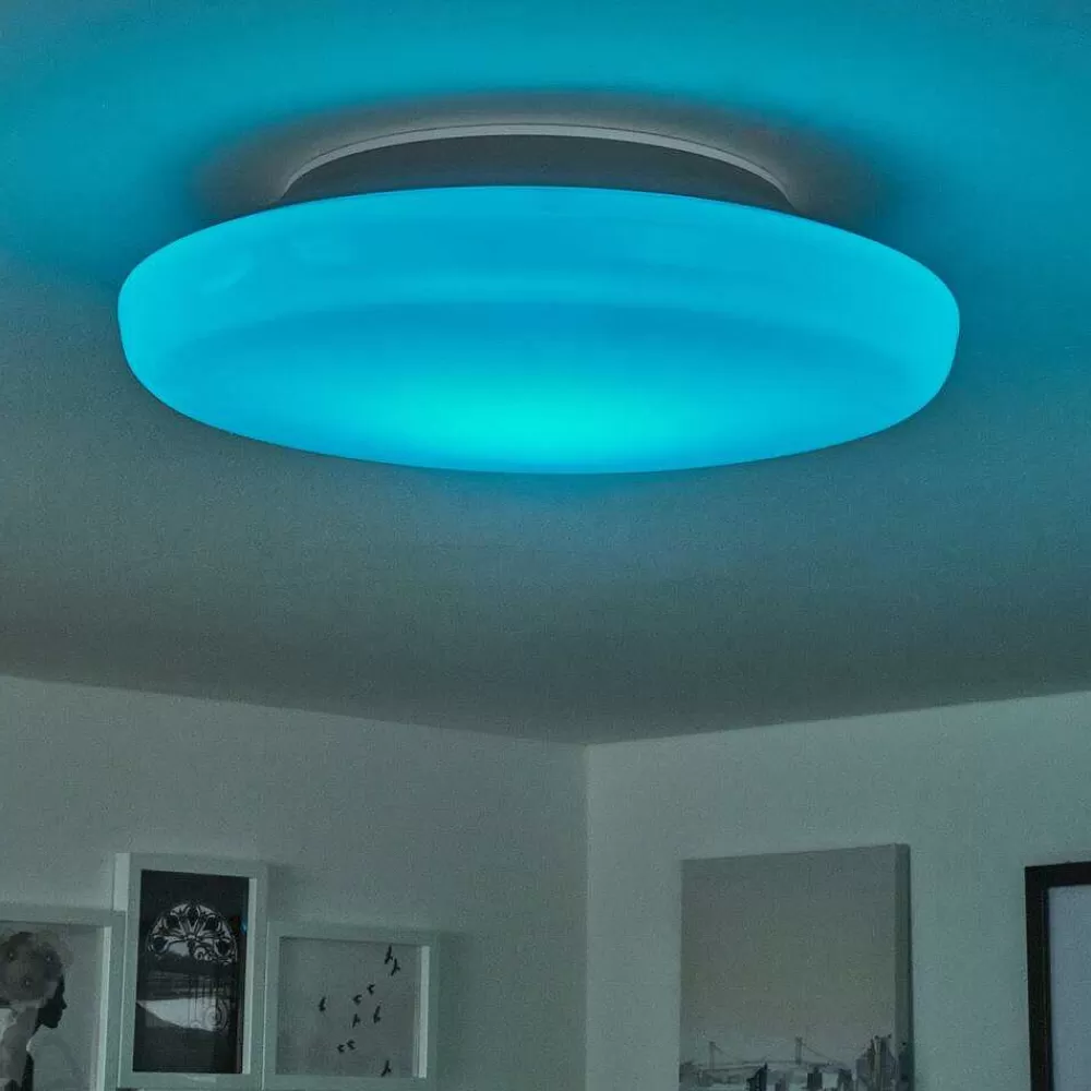 Idual Plafonnier Chloe Led Argente, Blanc, 1 Lumiere, Telecommandes, Changeur De Couleurs