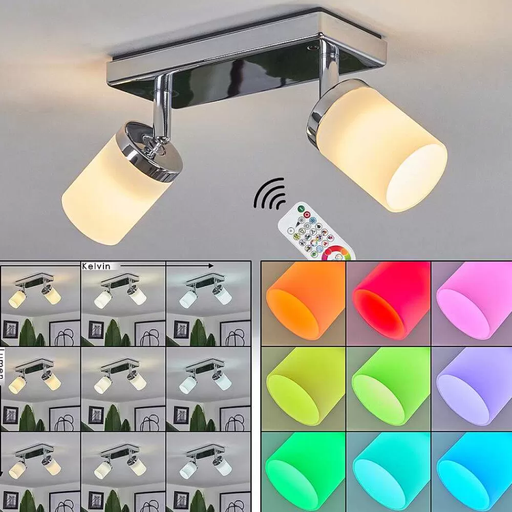 Idual Plafonnier Citrine Led Chrome, 2 Lumieres, Telecommandes, Changeur De Couleurs