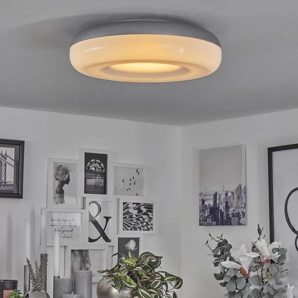 Idual Plafonnier Daphnis Led Argente, Blanc, 1 Lumiere, Telecommandes, Changeur De Couleurs