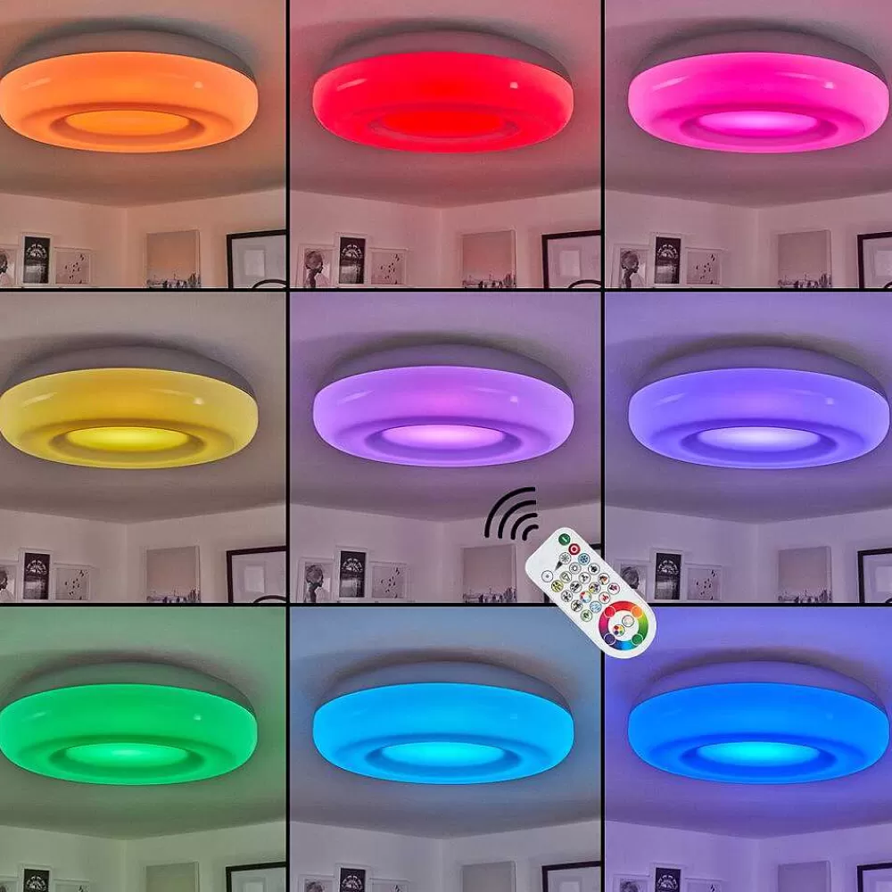 Idual Plafonnier Daphnis Led Argente, Blanc, 1 Lumiere, Telecommandes, Changeur De Couleurs