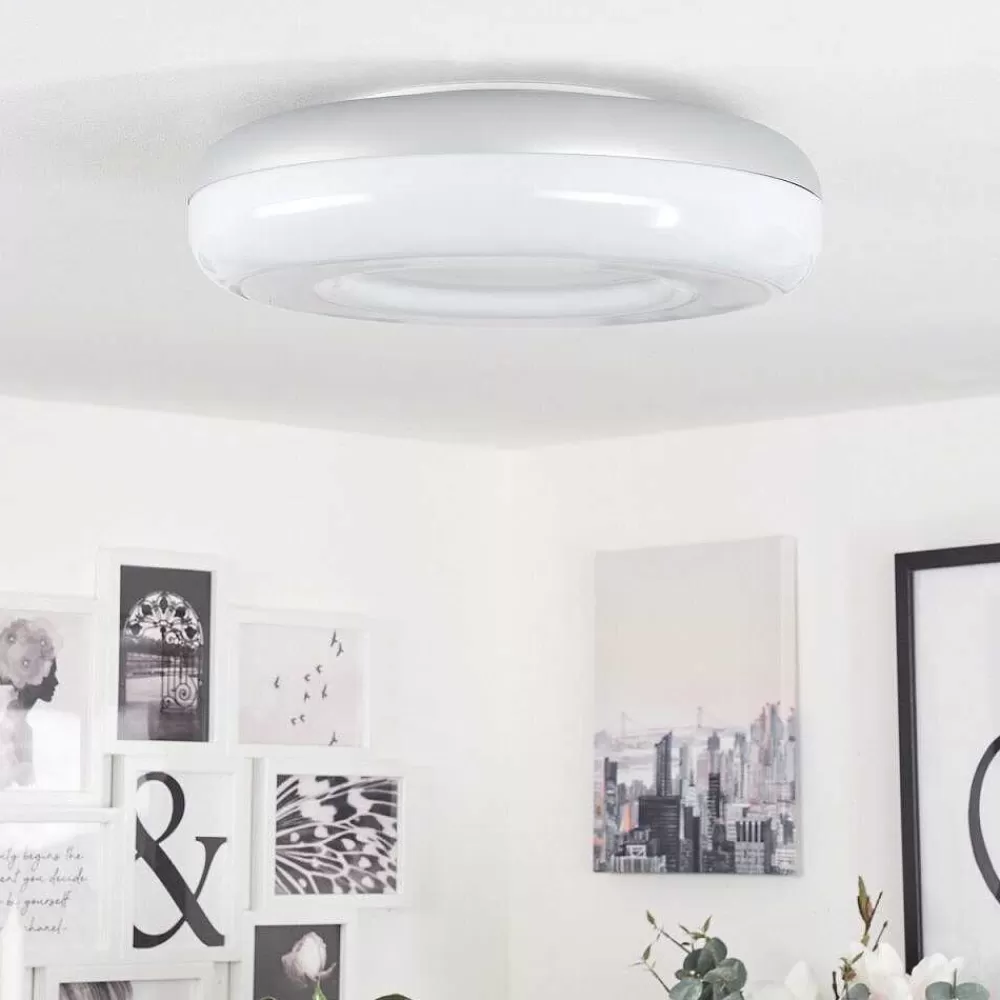 Idual Plafonnier Daphnis Led Argente, Blanc, 1 Lumiere, Telecommandes, Changeur De Couleurs
