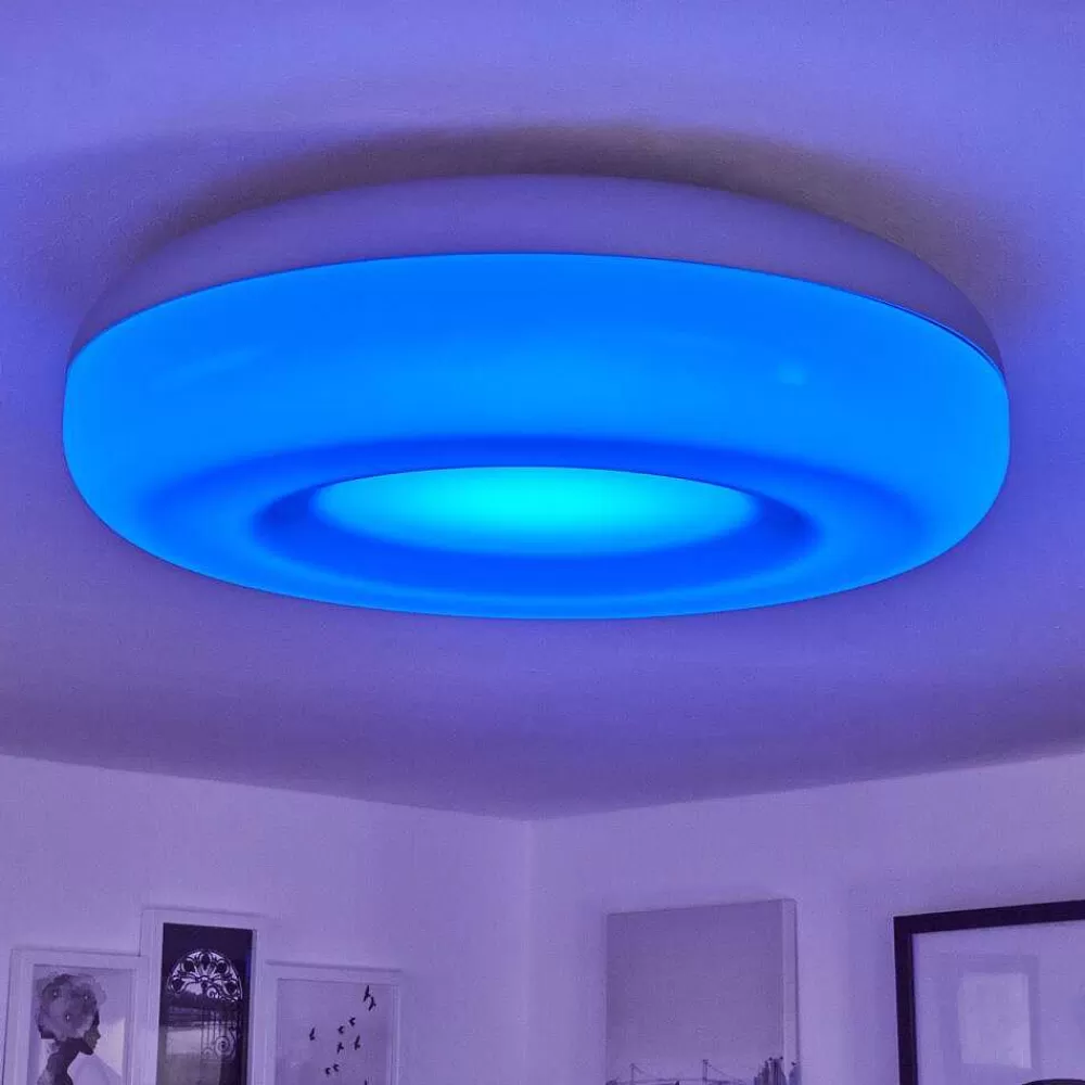 Idual Plafonnier Daphnis Led Argente, Blanc, 1 Lumiere, Telecommandes, Changeur De Couleurs