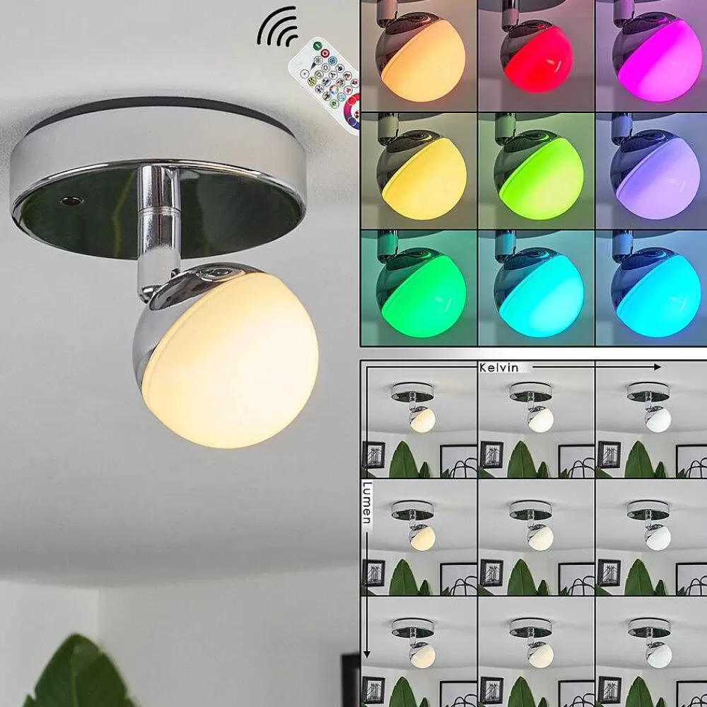Idual Plafonnier Olivine Led Chrome, 1 Lumiere, Telecommandes, Changeur De Couleurs