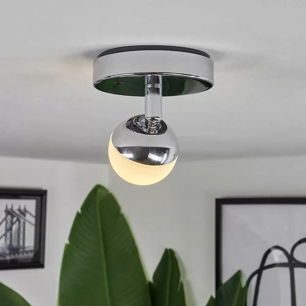 Idual Plafonnier Olivine Led Chrome, 1 Lumiere, Telecommandes, Changeur De Couleurs