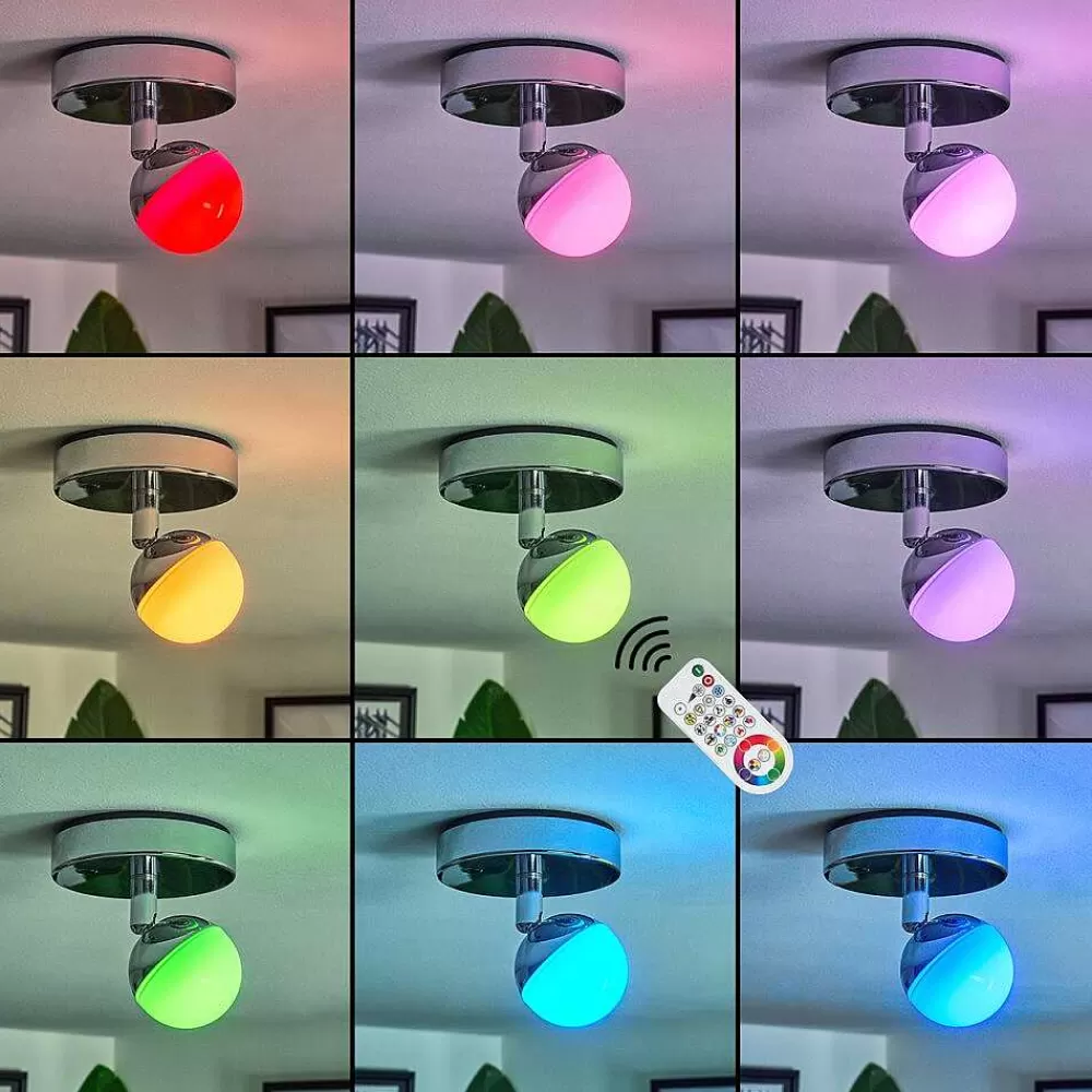 Idual Plafonnier Olivine Led Chrome, 1 Lumiere, Telecommandes, Changeur De Couleurs
