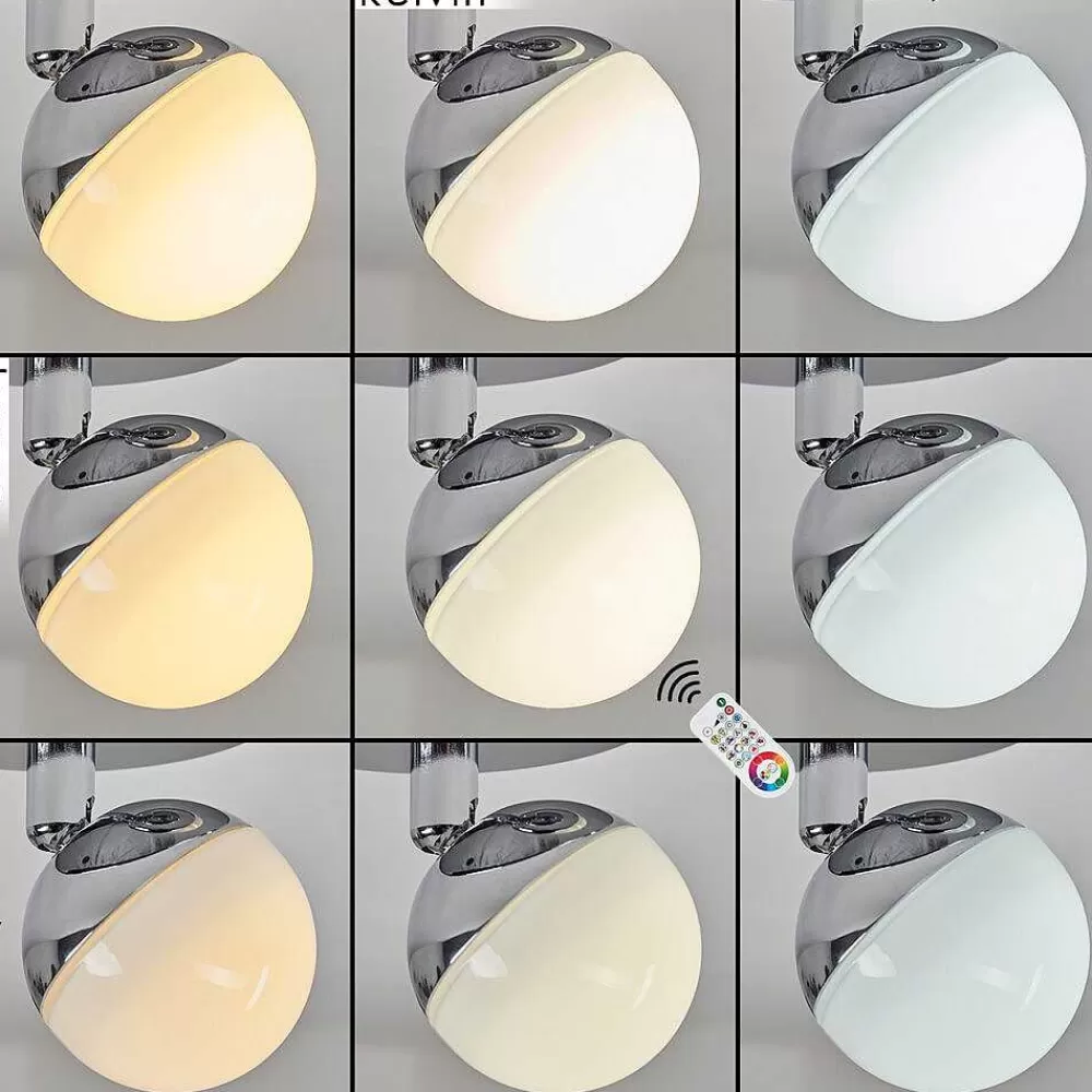 Idual Plafonnier Olivine Led Chrome, 1 Lumiere, Telecommandes, Changeur De Couleurs