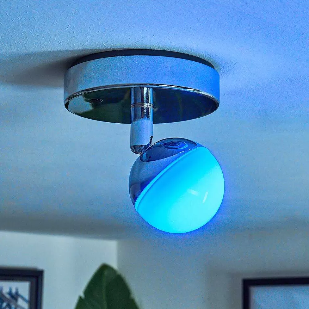 Idual Plafonnier Olivine Led Chrome, 1 Lumiere, Telecommandes, Changeur De Couleurs