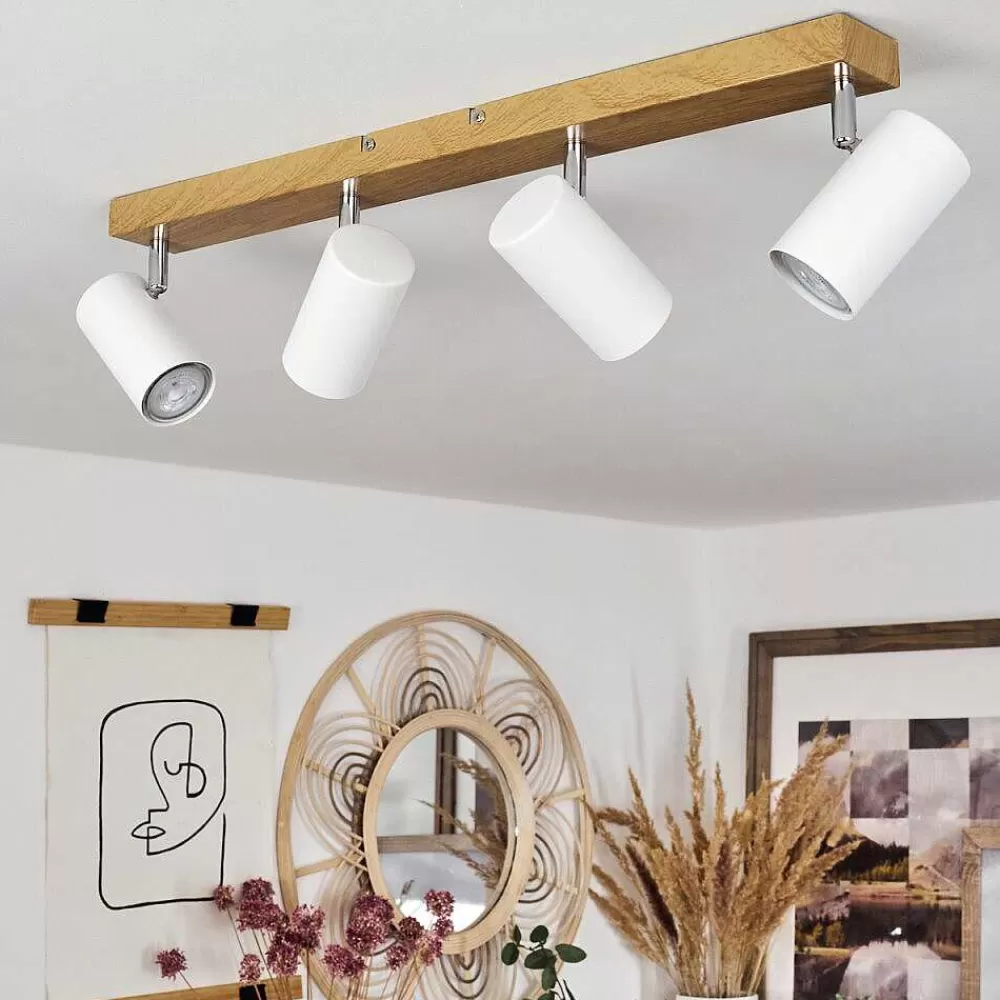 hofstein Plafonnier Javel Brun, Chrome, Couleur Bois, 4 Lumieres